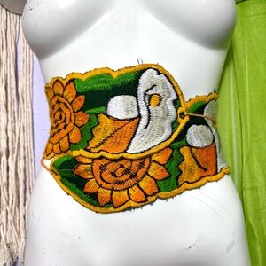 Handmade Mexican Embroidered Sunflower & Calla Lily Waist Belt Boho